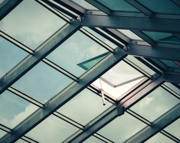 Glass skylight roof with open window
